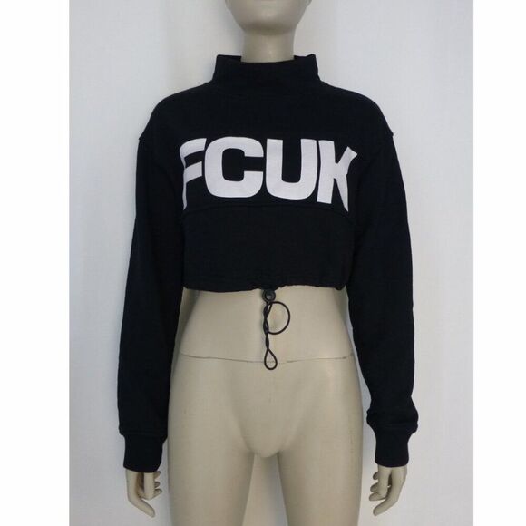 FCUK Drawstring Cropped Long Sleeve Top - Picture 2 of 14